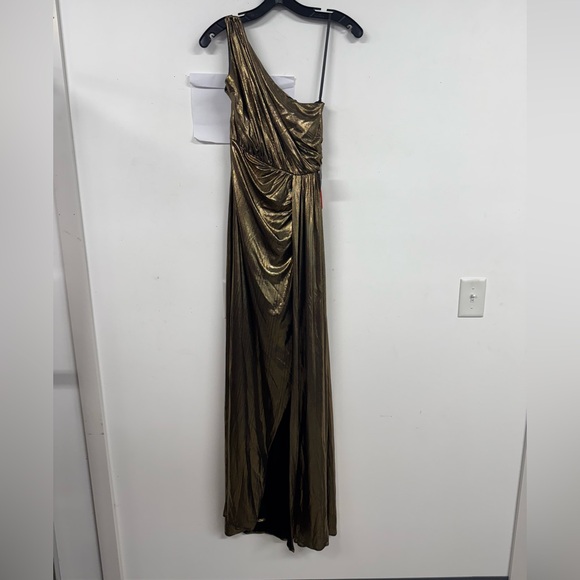 Mac Duggal Dresses & Skirts - Mac Duggal Gold Asymmetrical Ruched Cocktail Gown